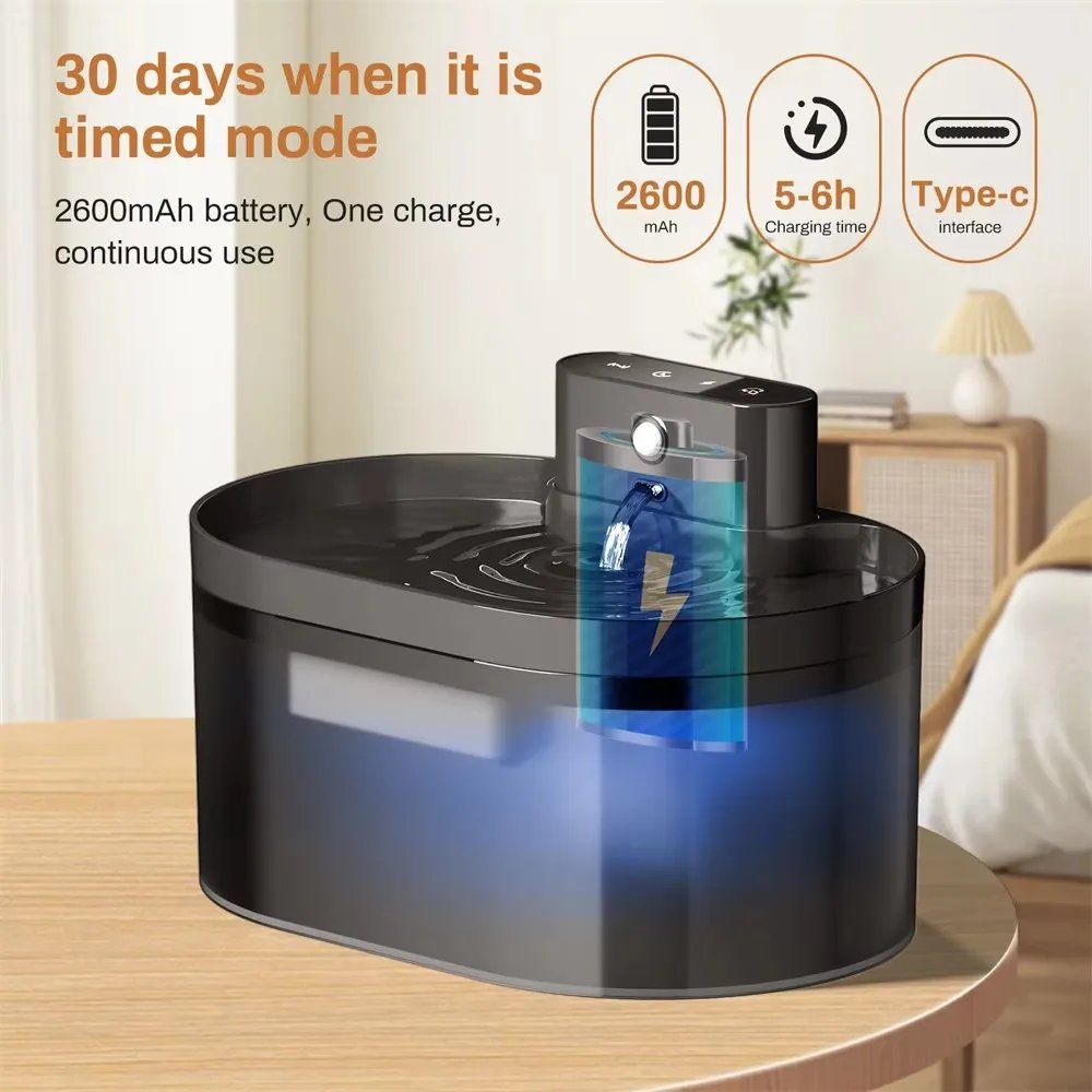 2.2L Wireless Cat Water Fountain Battery Operated Automatic Pet Water Fountain With Motion Sensor Dog Cat Water Dispenser Bowl