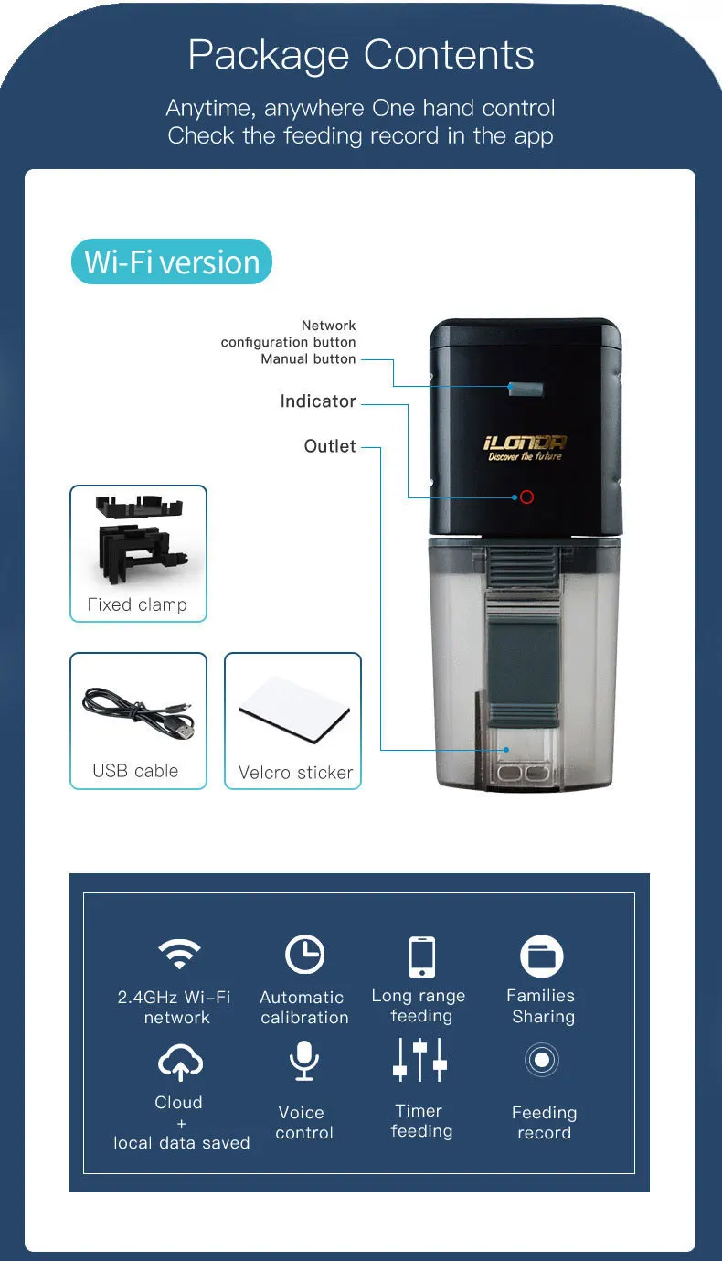 Ilonda Wifi Fish Feeder Organ Smart Control Aquarium Tank Automatic Feeding Device Timing Fishing Equipment Accessories Carp