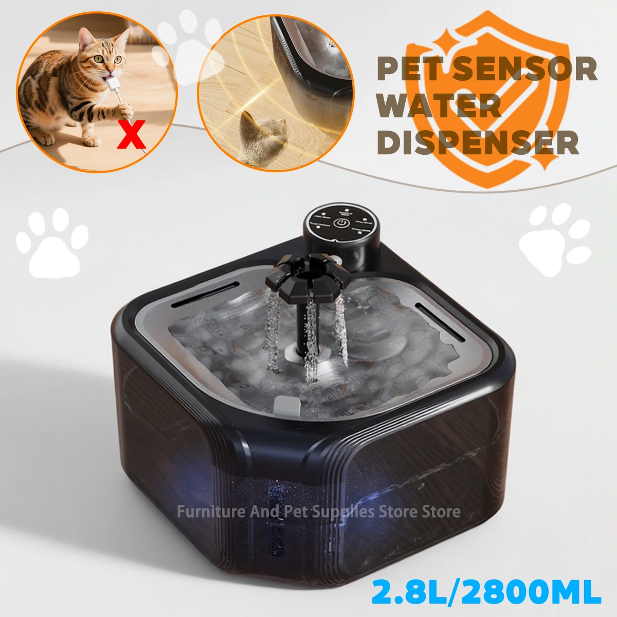 86542-eay3m8.jpg Wireless Automatic Cat Water Fountain 3600mAh 2800ML Pet Water Dispenser For Dog Cat Infrared Sensor Smart Pet Drinkier Fountain - Image 1