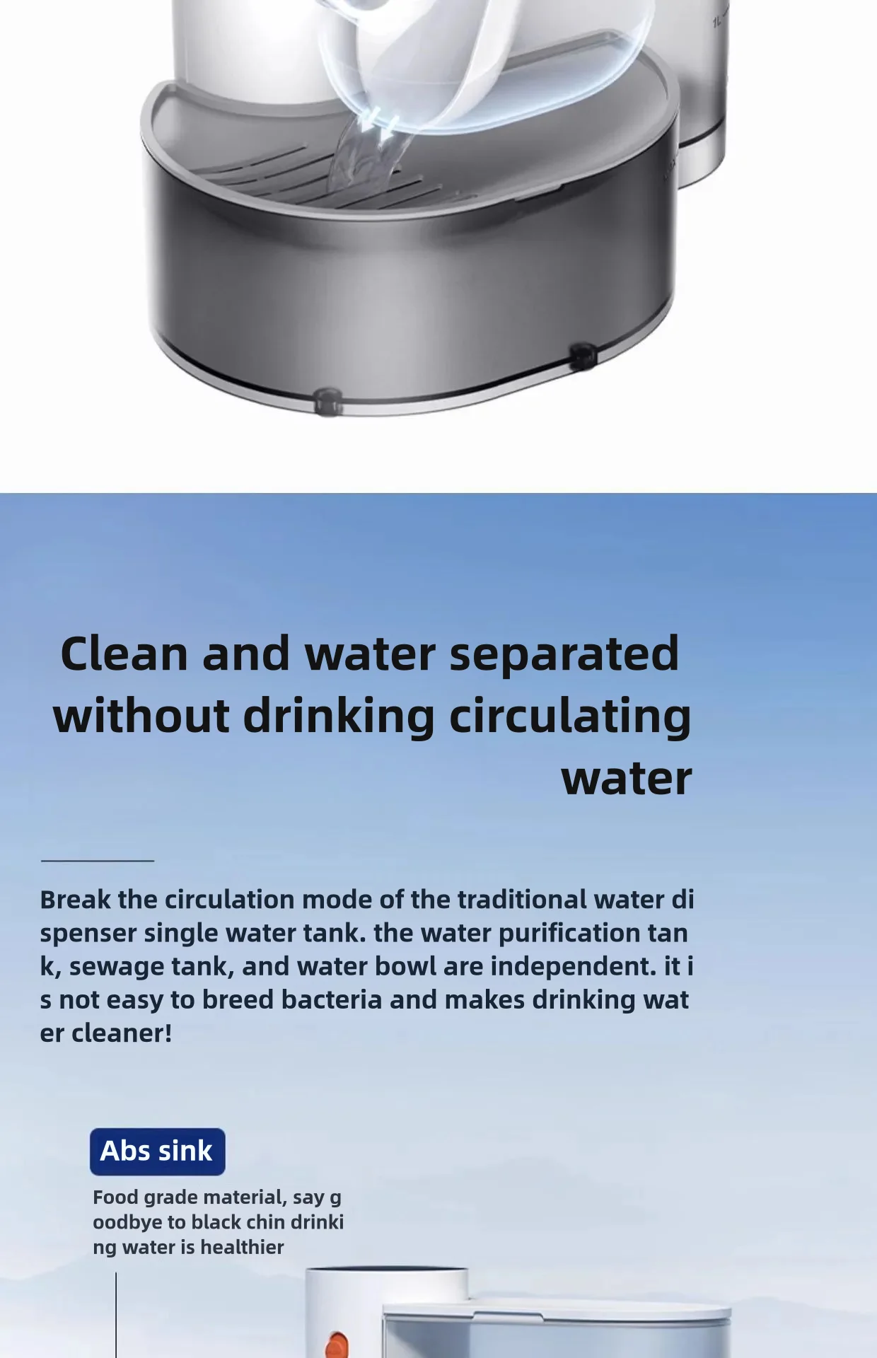 Pet water dispenser, dog and cat water dispenser, dumping cat water dispenser, running water charging automatic water feeder