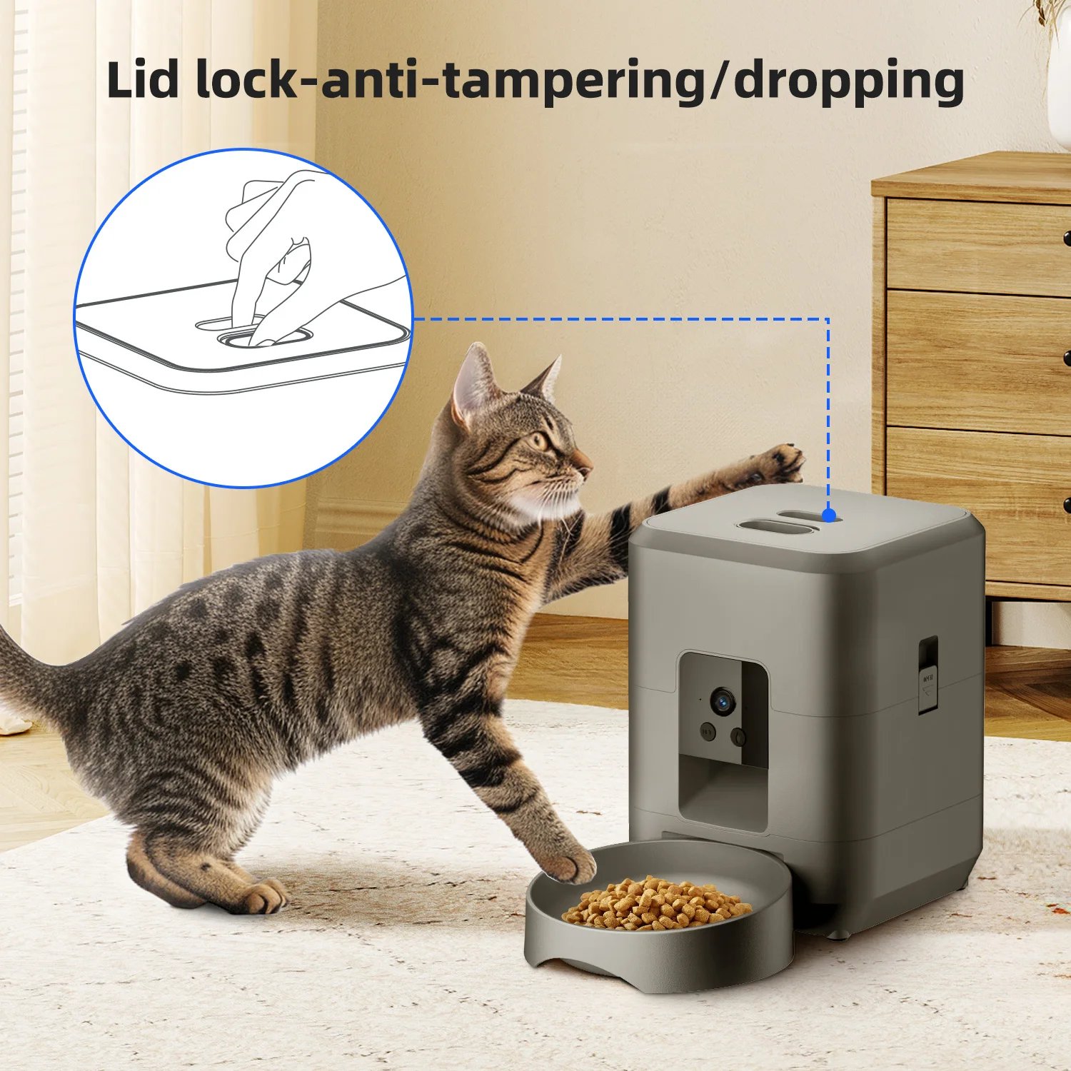 2L Automatic Pet Feeder Cat Smart Pet Feeder Wi-Fi & Camera Controlled feeder Dog & Cat Food Dispenser Remote App (No 5V 2A plug