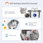 108oz/3.2L Cat Water Stainless Steel Pets Dispenser With LED Light Silent Pump Automatic Fountain For Cat Dog Drinking Bowl - Image 3