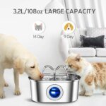 108oz/3.2L Cat Water Stainless Steel Pets Dispenser With LED Light Silent Pump Automatic Fountain For Cat Dog Drinking Bowl - Image 5