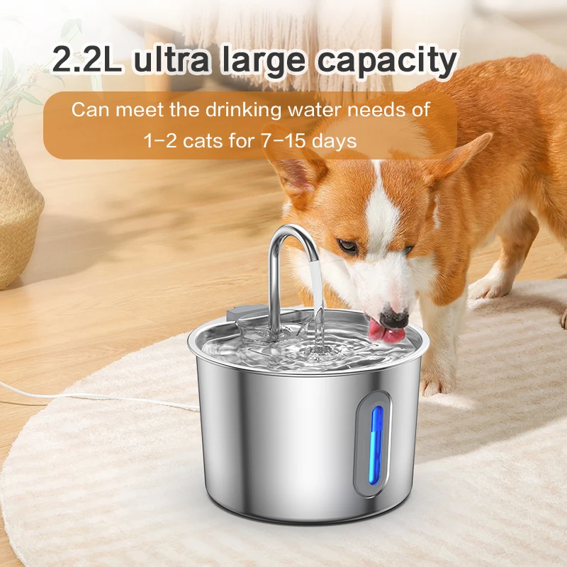 Stainless Steel Cat Water Fountain 2.2L/75oz Pet Automatic Water Dispenser for Dog Cat Drinking Pet supplies Filter System Stainless Steel Cat Water Fountain 2.2L/75oz Pet Automatic Water Dispenser for Dog Cat Drinking Pet supplies Filter System
