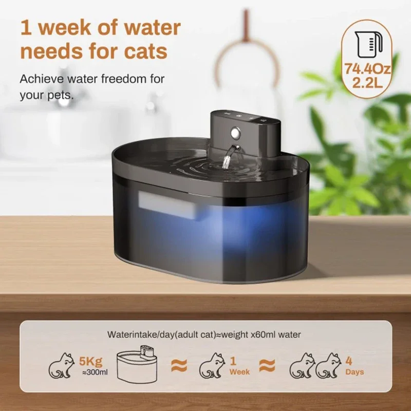 2.2L Wireless Automatic Cat Water Fountain Infrared Sensor Smart Pet Drinkier Fountain 2600mAh Pet Water Dispenser For Dog Cat