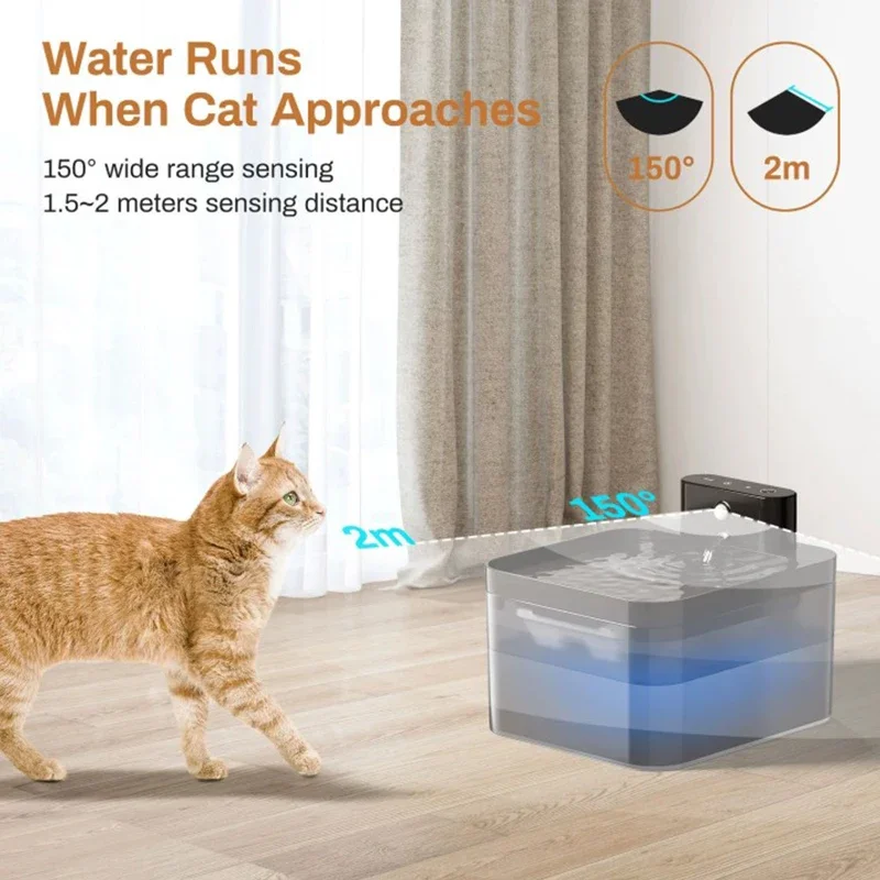 2.2L Wireless Automatic Cat Water Fountain Infrared Sensor Smart Pet Drinkier Fountain 2600mAh Pet Water Dispenser For Dog Cat