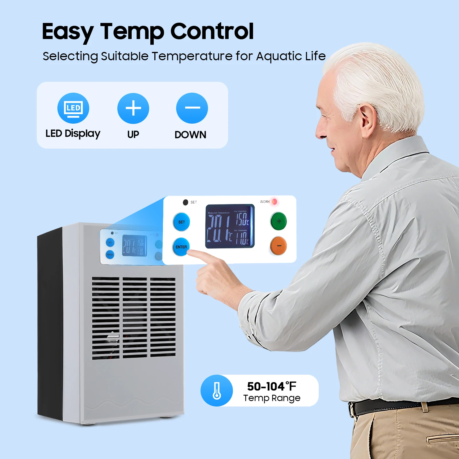 100W Fish Tank Cooling Heating Machine, Aquarium 30L Fish Tank Water Heater Air Conditioner LED Screen 10-40°C Control