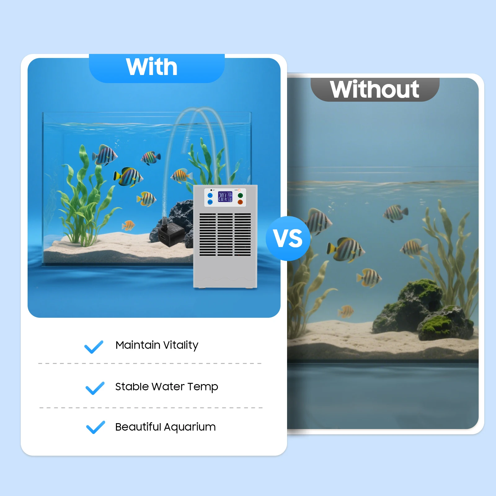 100W Fish Tank Cooling Heating Machine, Aquarium 30L Fish Tank Water Heater Air Conditioner LED Screen 10-40°C Control