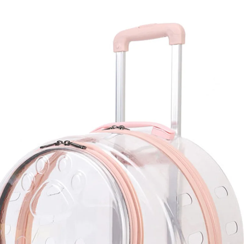 Transparent Pet Travel Carrier Portable Trolley Suitcase for Cats with Ventilation Holes Adjustable Handle Large Opening for Cat Transparent Pet Travel Carrier Portable Trolley Suitcase for Cats with Ventilation Holes Adjustable Handle Large Opening for Cat