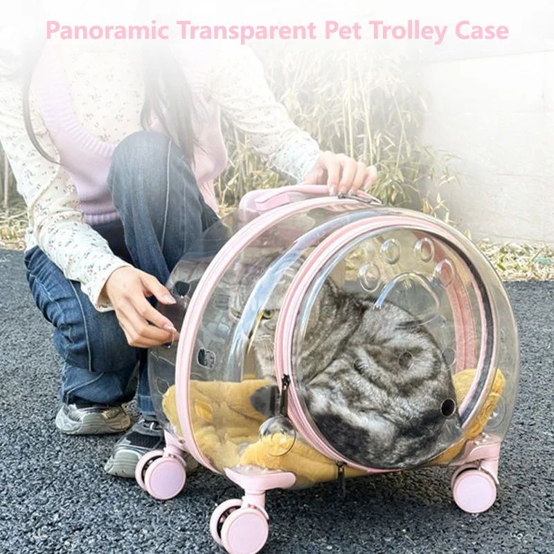 Transparent Pet Travel Carrier Portable Trolley Suitcase for Cats with Ventilation Holes Adjustable Handle Large Opening for Cat Transparent Pet Travel Carrier Portable Trolley Suitcase for Cats with Ventilation Holes Adjustable Handle Large Opening for Cat