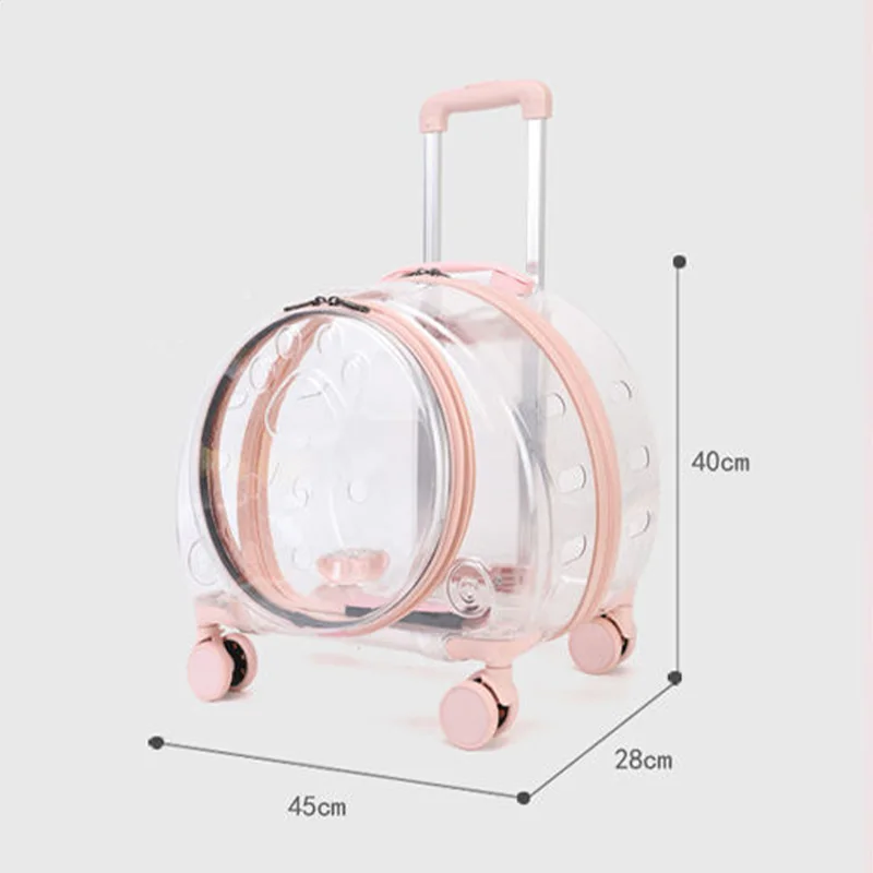 Transparent Pet Travel Carrier Portable Trolley Suitcase for Cats with Ventilation Holes Adjustable Handle Large Opening for Cat Transparent Pet Travel Carrier Portable Trolley Suitcase for Cats with Ventilation Holes Adjustable Handle Large Opening for Cat