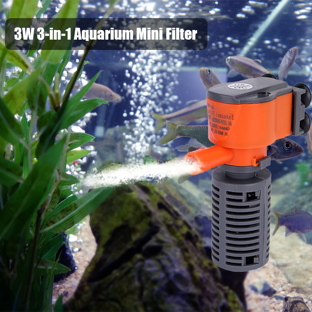 3-in-1 Fish Tank Filter Aquarium Submersible Water Pump AC220-240V Mini Filter Oxygen Air Pump for Small Aquarium Fish Tank