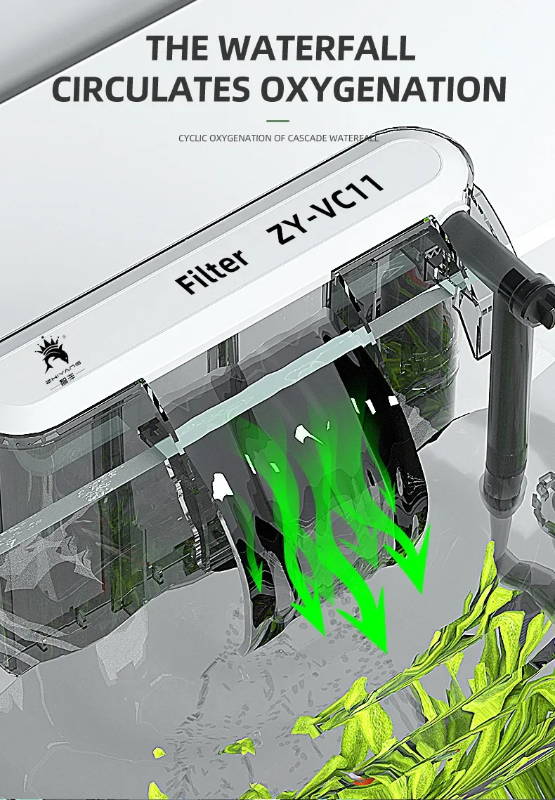 External Filter for Fish Tank Aquarium Waterfall Filter Pump Hanging Fish Tank Filter with Degreasing Membrane Wall-Mounted