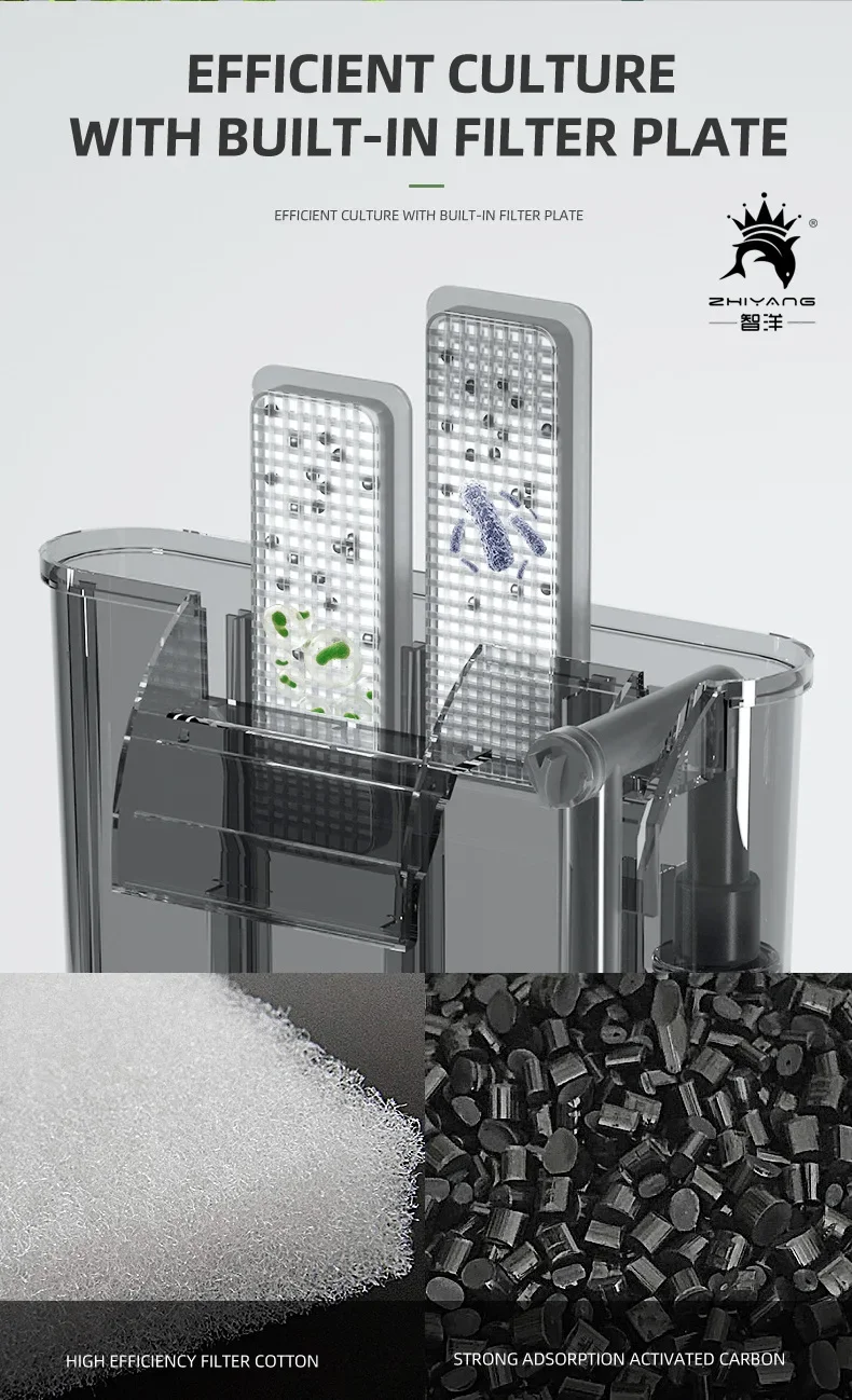 External Filter for Fish Tank Aquarium Waterfall Filter Pump Hanging Fish Tank Filter with Degreasing Membrane Wall-Mounted