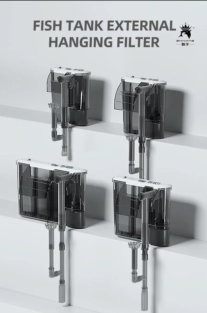 External Filter for Fish Tank Aquarium Waterfall Filter Pump Hanging Fish Tank Filter with Degreasing Membrane Wall-Mounted