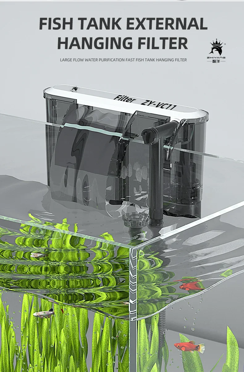 External Filter for Fish Tank Aquarium Waterfall Filter Pump Hanging Fish Tank Filter with Degreasing Membrane Wall-Mounted