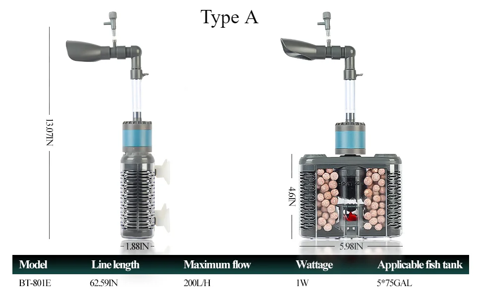 6-IN-1 Aquarium Submersible Internal Filter USB Electric Fish Tank Filter Water Filtration Bio-Sponge Fish Manure Cleaning Tools