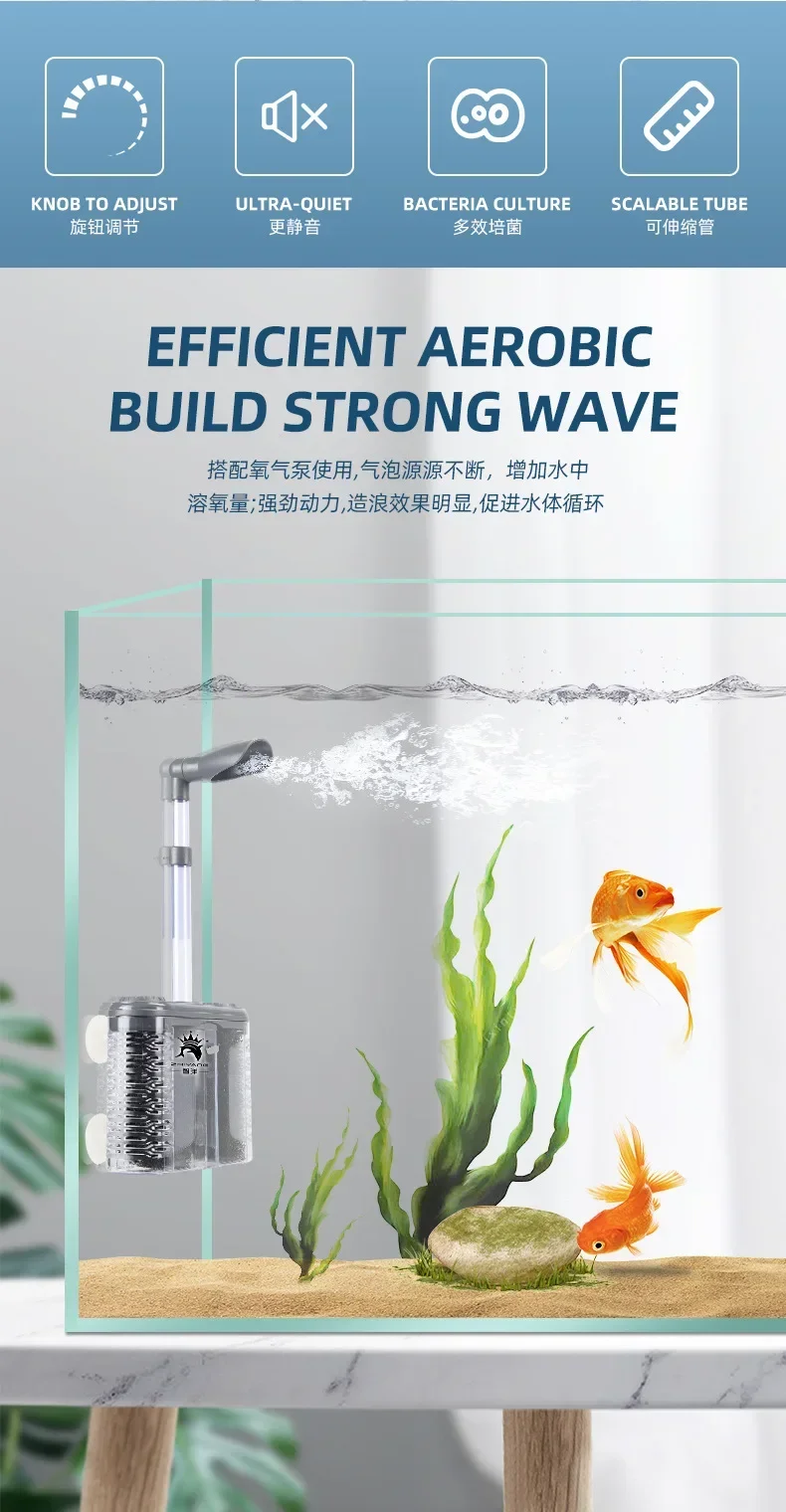 6-IN-1 Aquarium Submersible Internal Filter USB Electric Fish Tank Filter Water Filtration Bio-Sponge Fish Manure Cleaning Tools