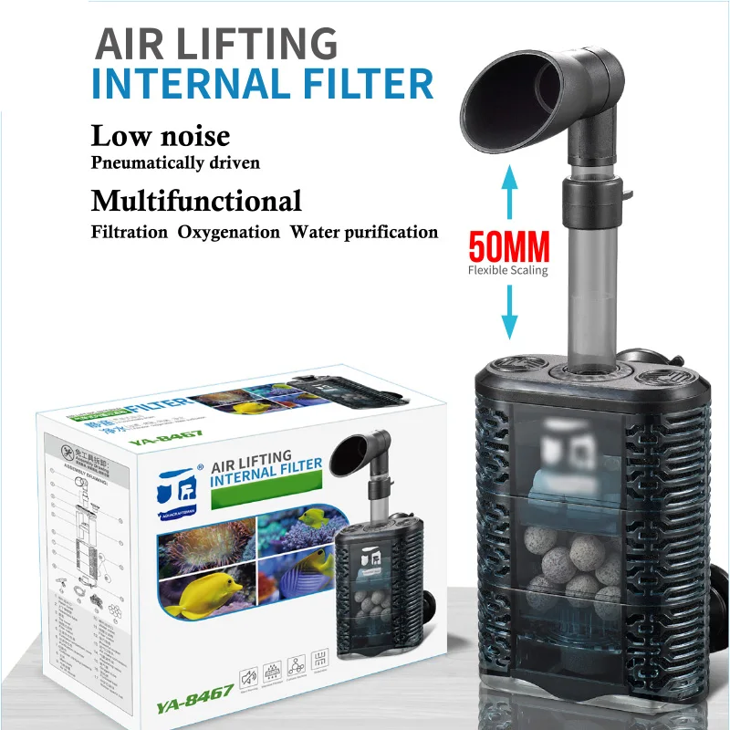 6-IN-1 Aquarium Submersible Internal Filter USB Electric Fish Tank Filter Water Filtration Bio-Sponge Fish Manure Cleaning Tools