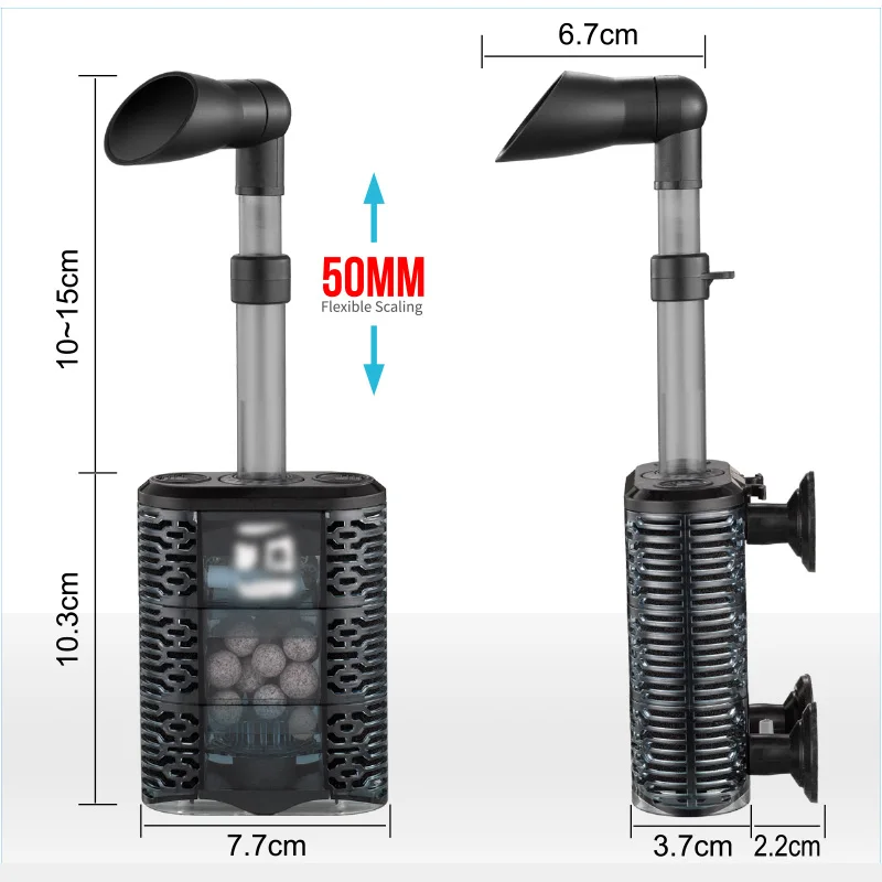 6-IN-1 Aquarium Submersible Internal Filter USB Electric Fish Tank Filter Water Filtration Bio-Sponge Fish Manure Cleaning Tools