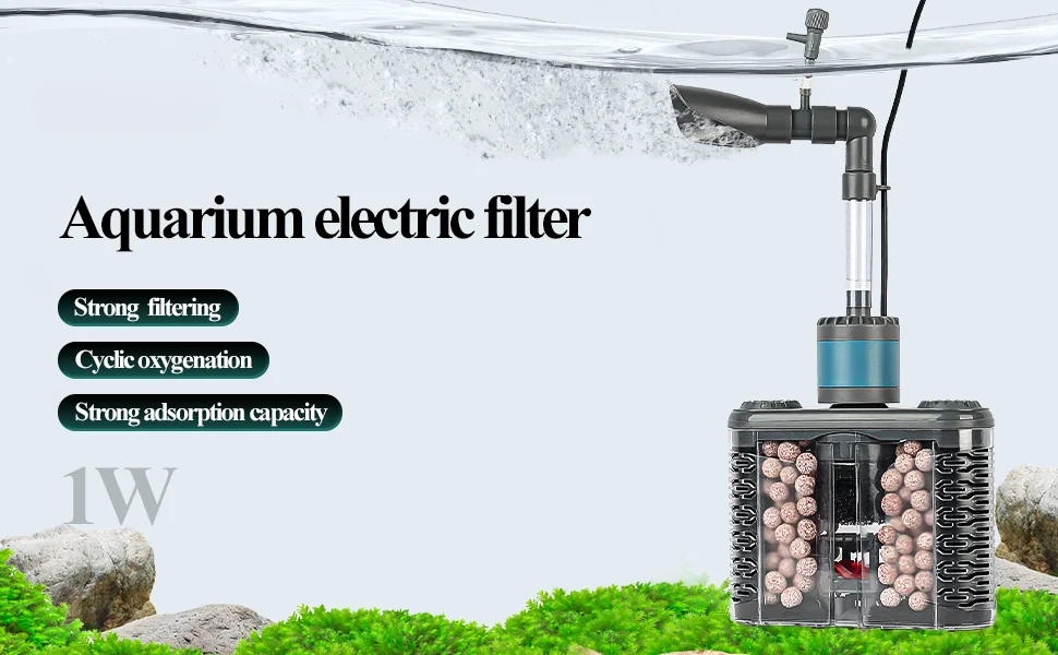 6-IN-1 Aquarium Submersible Internal Filter USB Electric Fish Tank Filter Water Filtration Bio-Sponge Fish Manure Cleaning Tools