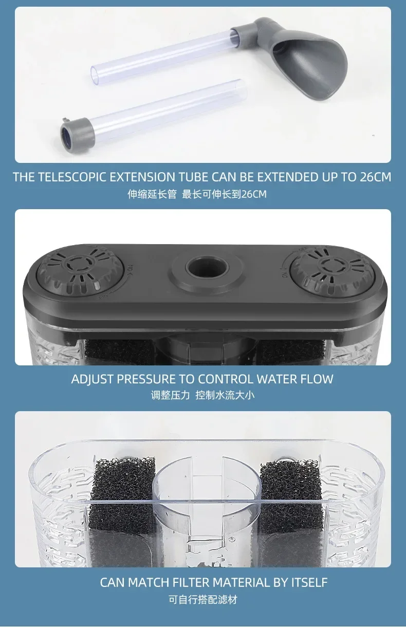 6-IN-1 Aquarium Submersible Internal Filter USB Electric Fish Tank Filter Water Filtration Bio-Sponge Fish Manure Cleaning Tools