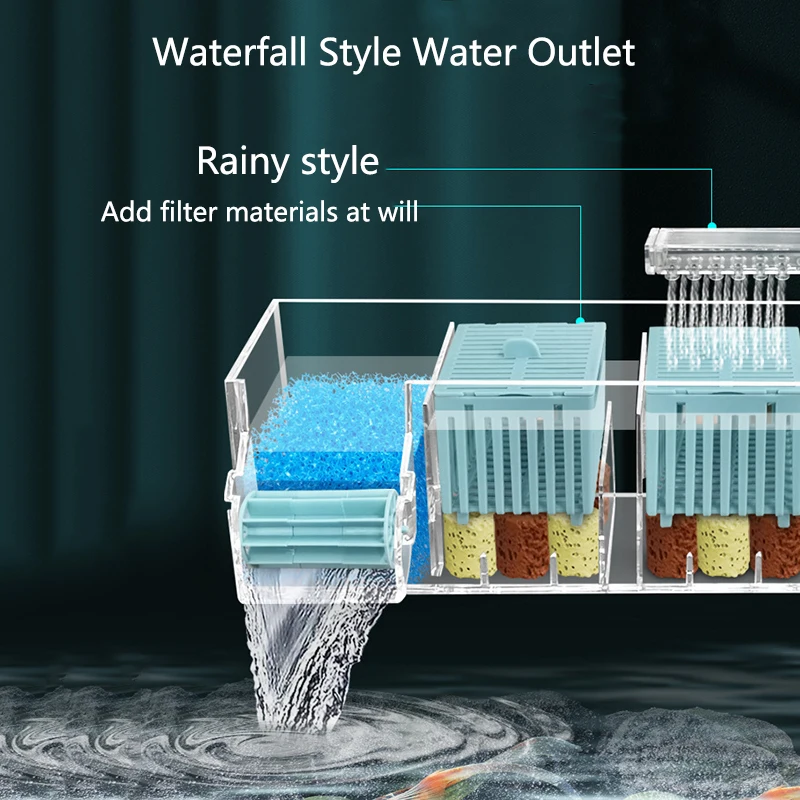 New Fish Tank Waterfall Filter Box Wall Mounted Built-in Silent Circulating Water Purifier For Aquarium Tank Box With Water Pump New Fish Tank Waterfall Filter Box Wall Mounted Built-in Silent Circulating Water Purifier For Aquarium Tank Box With Water Pump