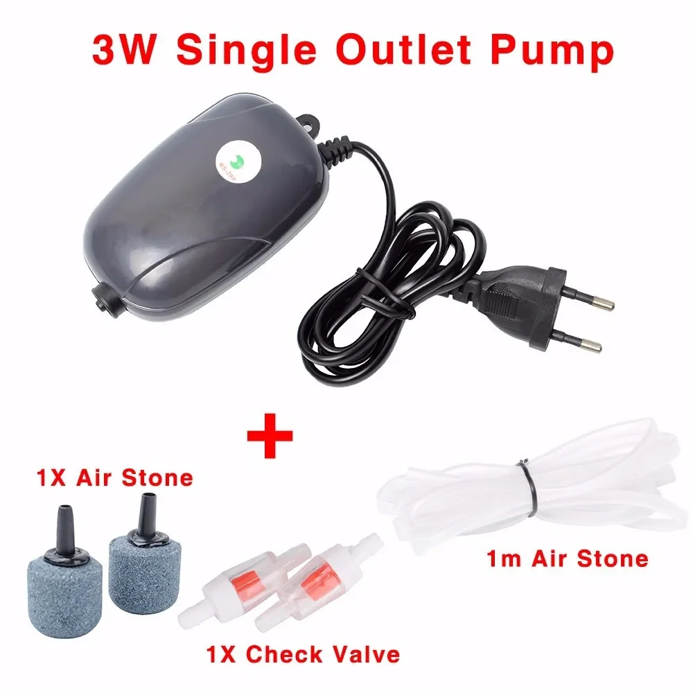 Aquarium Air Pump Fish Tank Mini Compressor Single Double Outlet with Check Valve Tube Aquatic Accessories 220V 3W 5W