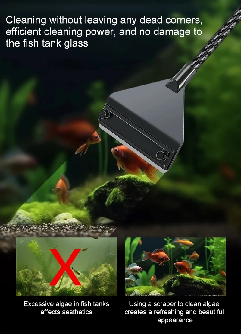 Aquarium flat sand algae removal dual-use glass Algae scraper stainless steel household cleaning to tools Fish tank accessories Aquarium flat sand algae removal dual-use glass Algae scraper stainless steel household cleaning to tools Fish tank accessories