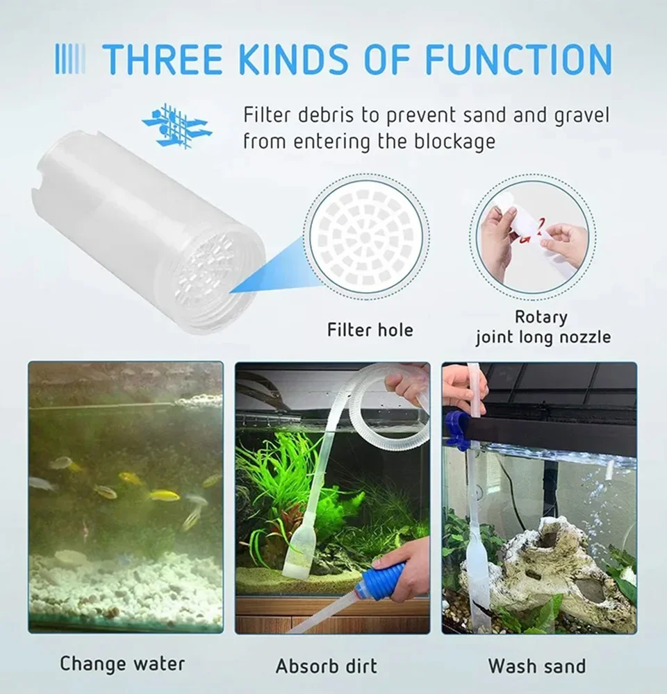 Aquarium Siphon Vacuum Cleaner Fish Tank Water Changer Manual Water Changer Semi-Automatic Aquarium Pump Cleaner Vacuum Tools