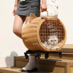 Rattan Cat Stroller Space Capsule Cat Carrier Large Pet Travel Bag for Cats & Dogs  Multi-Cat  Effortless Pet Stroller - Image 6