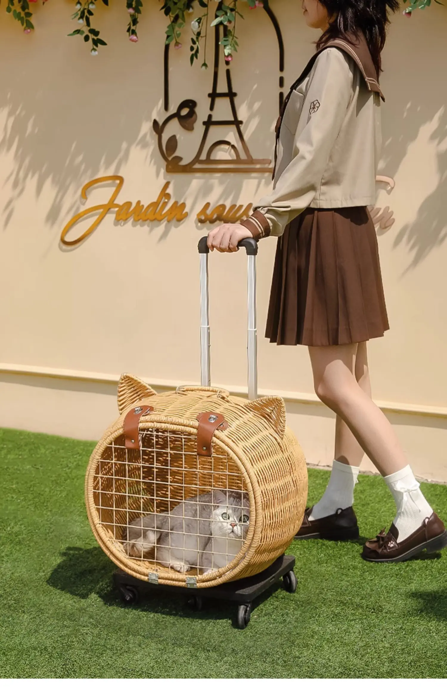 Rattan Cat Stroller Space Capsule Cat Carrier Large Pet Travel Bag for Cats & Dogs Multi-Cat Effortless Pet Stroller Rattan Cat Stroller Space Capsule Cat Carrier Large Pet Travel Bag for Cats & Dogs Multi-Cat Effortless Pet Stroller