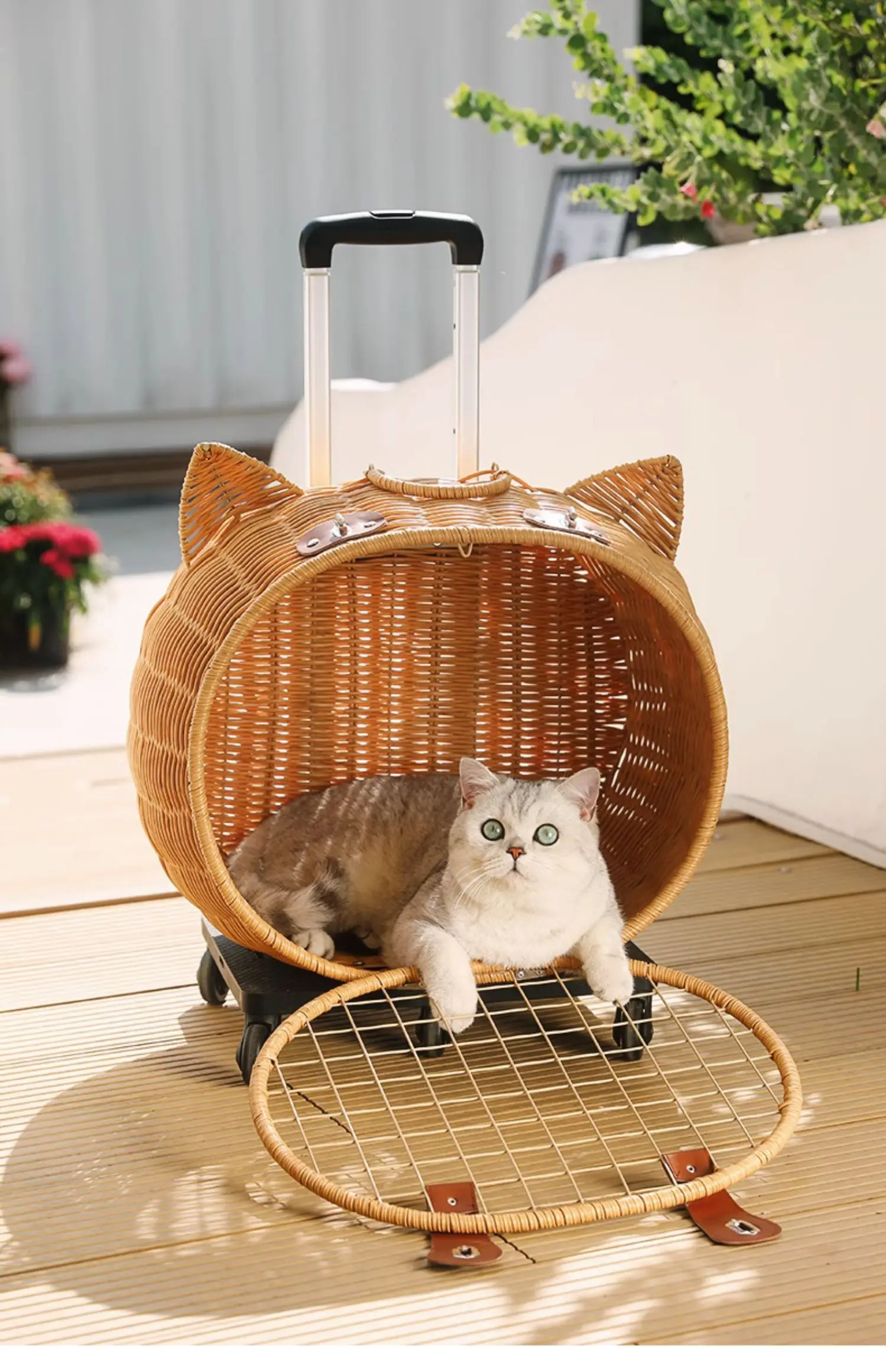 Rattan Cat Stroller Space Capsule Cat Carrier Large Pet Travel Bag for Cats & Dogs Multi-Cat Effortless Pet Stroller Rattan Cat Stroller Space Capsule Cat Carrier Large Pet Travel Bag for Cats & Dogs Multi-Cat Effortless Pet Stroller
