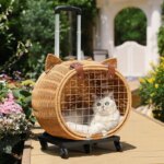 Rattan Cat Stroller Space Capsule Cat Carrier Large Pet Travel Bag for Cats & Dogs  Multi-Cat  Effortless Pet Stroller