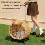 Rattan Cat Stroller Space Capsule Cat Carrier Large Pet Travel Bag for Cats & Dogs  Multi-Cat  Effortless Pet Stroller - Image 2