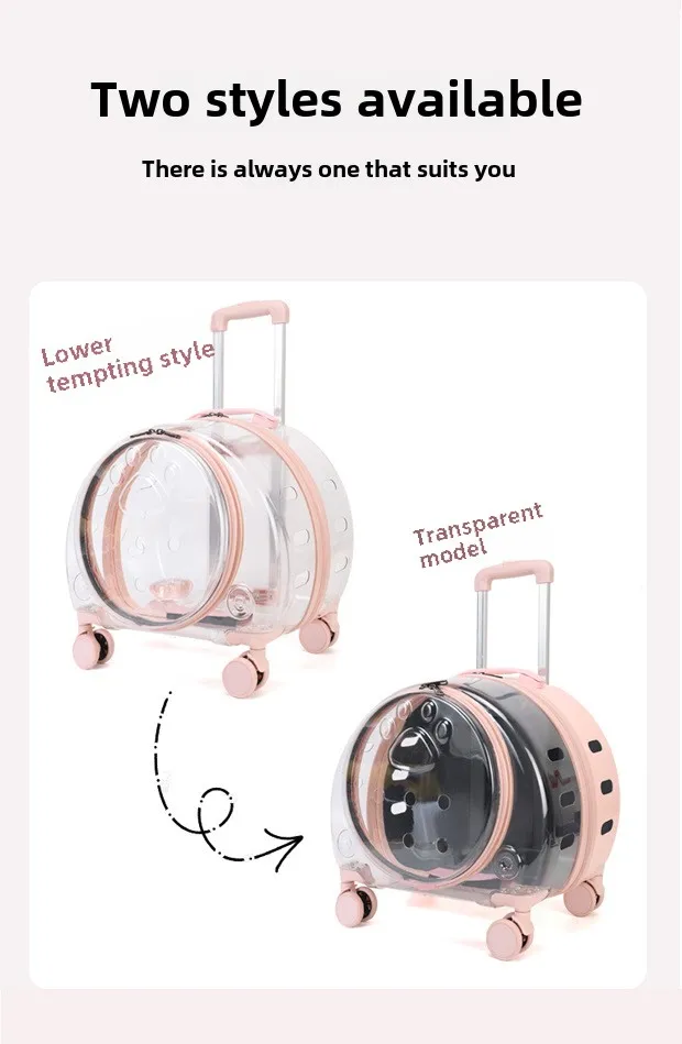 Transparent Pet Travel Carrier Portable Trolley Suitcase for Cats & Small Dogs Durable Pet Transport Case Professional Pet Cart