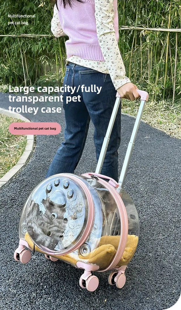 Transparent Pet Travel Carrier Portable Trolley Suitcase for Cats & Small Dogs Durable Pet Transport Case Professional Pet Cart
