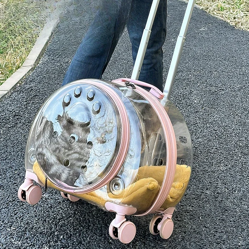 9711-tcluk1.jpg Transparent Pet Travel Carrier Portable Trolley Suitcase for Cats & Small Dogs Durable Pet Transport Case Professional Pet Cart - Image 1
