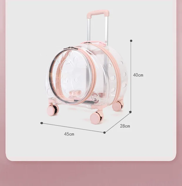 Transparent Pet Travel Carrier Portable Trolley Suitcase for Cats & Small Dogs Durable Pet Transport Case Professional Pet Cart
