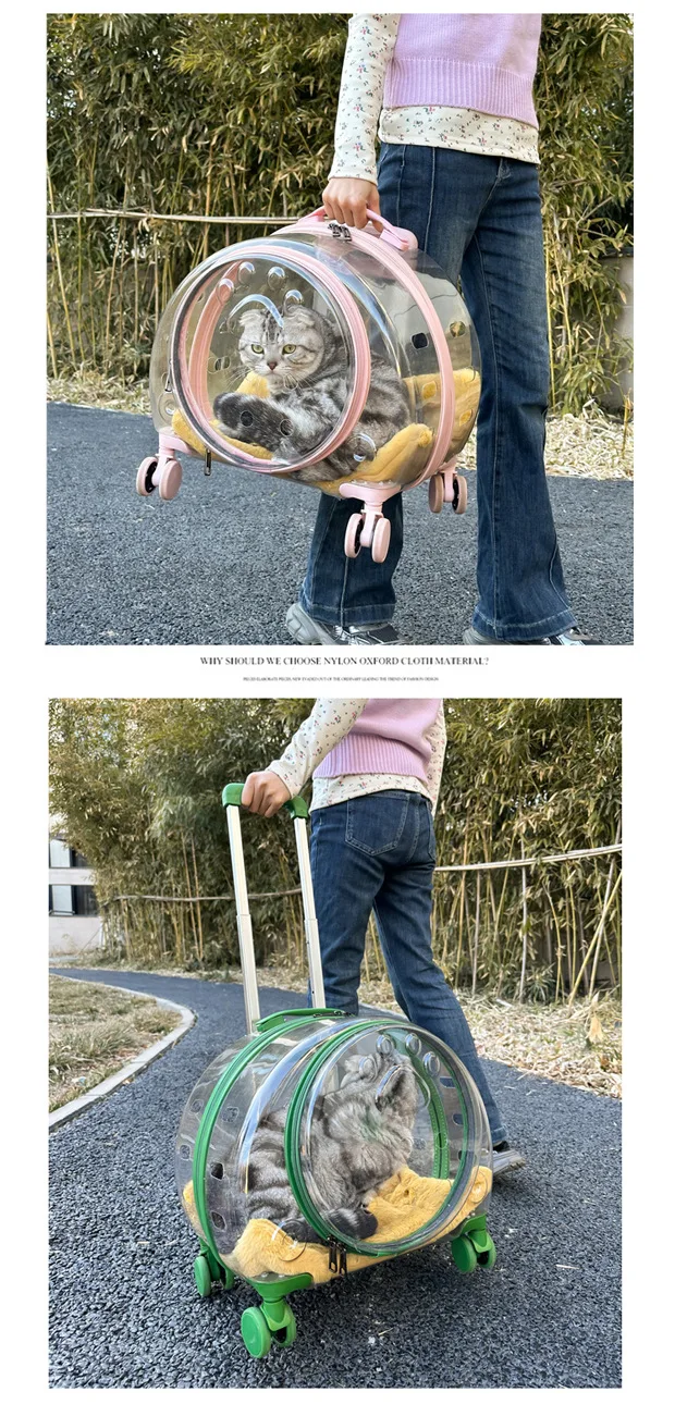 Transparent Pet Travel Carrier Portable Trolley Suitcase for Cats & Small Dogs Durable Pet Transport Case Professional Pet Cart