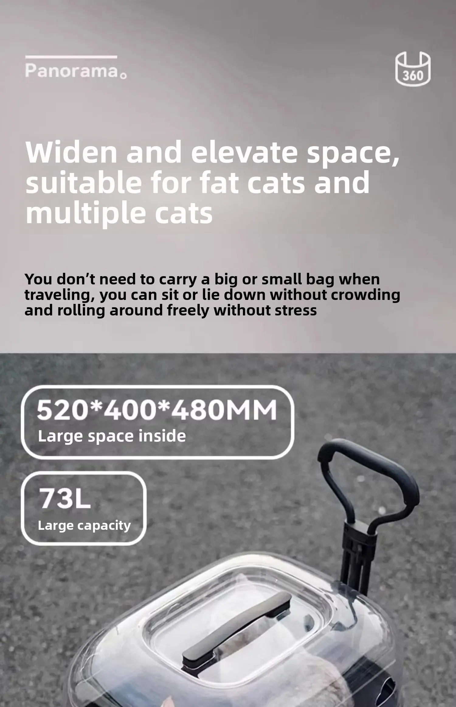 Panoramic Transparent Pet Trolley Box Large Capacity Cat Basket Lightweight Outdoor Transport Case Universal Pulley Pet Stroller