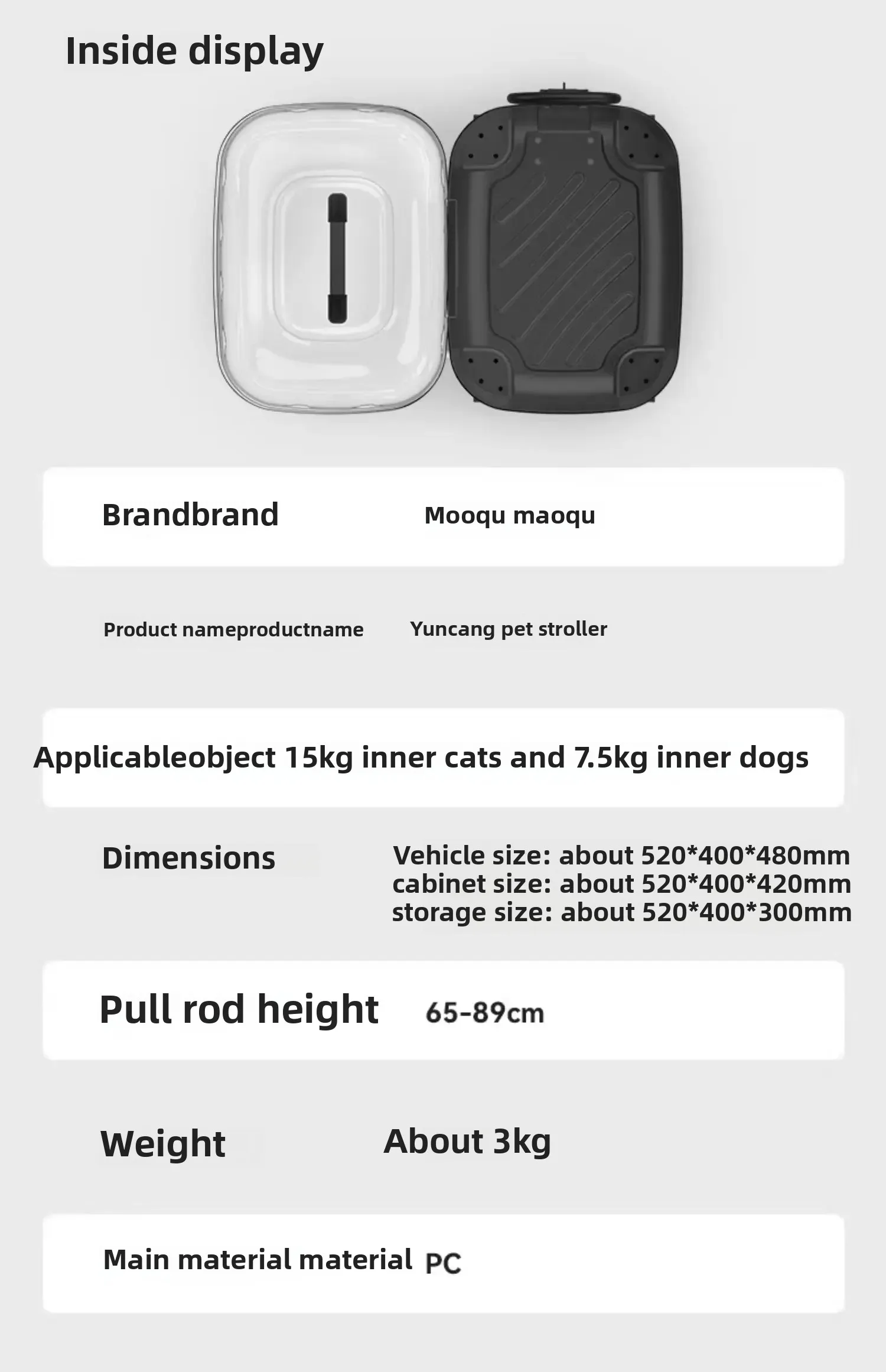 Panoramic Transparent Pet Trolley Box Large Capacity Cat Basket Lightweight Outdoor Transport Case Universal Pulley Pet Stroller