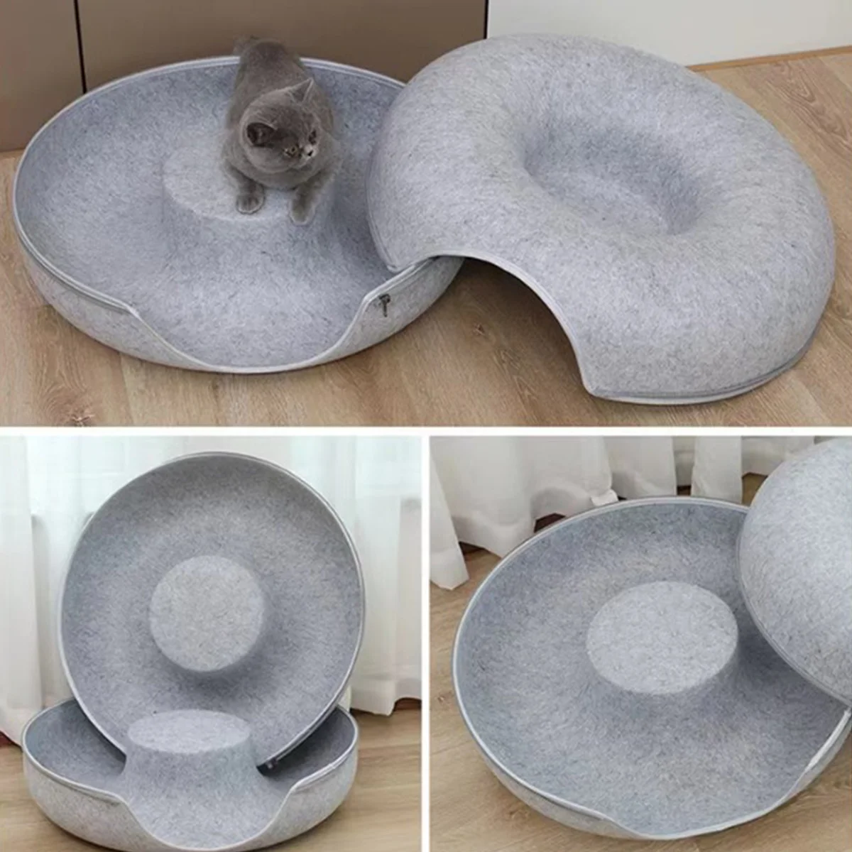 Felt Donut Bed for Cats House With Breather Hole Dog Bed Interactive Play Toys for Cats to Hide 2 in 1 Tunnel for Cats Bed