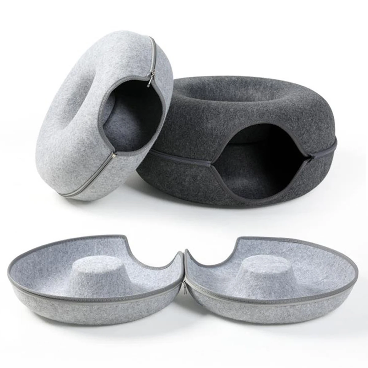 Felt Donut Bed for Cats House With Breather Hole Dog Bed Interactive Play Toys for Cats to Hide 2 in 1 Tunnel for Cats Bed