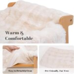Elevated Cat Couch Bed, Wooden Cat Sofa with Removable Washable Fluffy Cover, Raised Kitty Lounge Chair Suitable for Puppy (Off- - Image 3