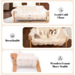 Elevated Cat Couch Bed, Wooden Cat Sofa with Removable Washable Fluffy Cover, Raised Kitty Lounge Chair Suitable for Puppy (Off- - Image 4