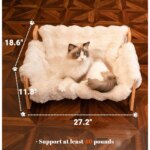Elevated Cat Couch Bed, Wooden Cat Sofa with Removable Washable Fluffy Cover, Raised Kitty Lounge Chair Suitable for Puppy (Off- - Image 5