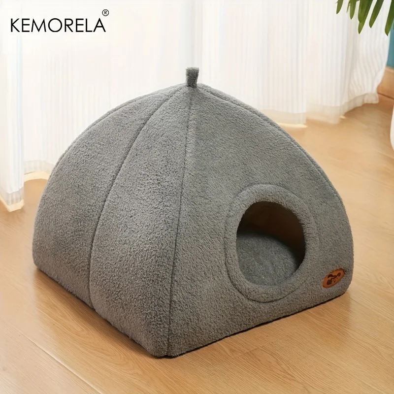 KEMORELA Winter Thickened Indoor Cat Bed 2-in-1 House Tent with Detachable Washable Soft Cushion Pillow Unassembled 2025 Model
