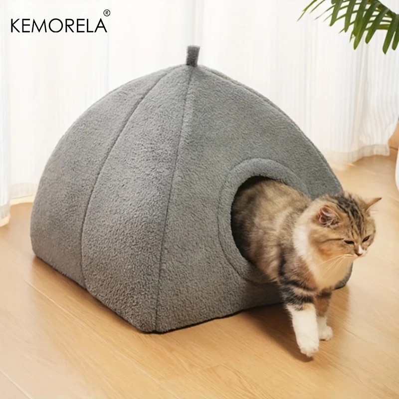 KEMORELA Winter Thickened Indoor Cat Bed 2-in-1 House Tent with Detachable Washable Soft Cushion Pillow Unassembled 2025 Model
