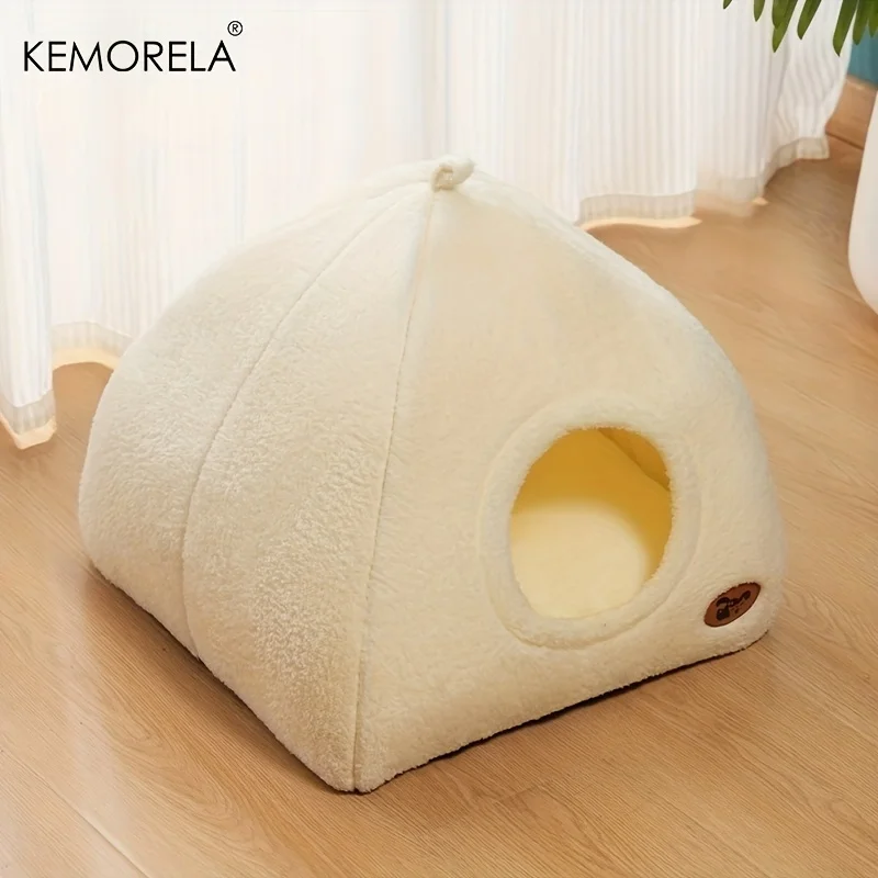 KEMORELA Winter Thickened Indoor Cat Bed 2-in-1 House Tent with Detachable Washable Soft Cushion Pillow Unassembled 2025 Model